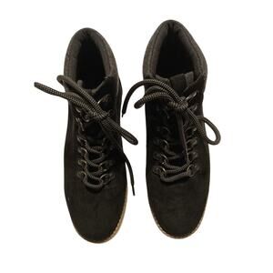 Sonoma Women’s 6.5 Black Suede & Wool Ankle Boots Lace Up Shoes